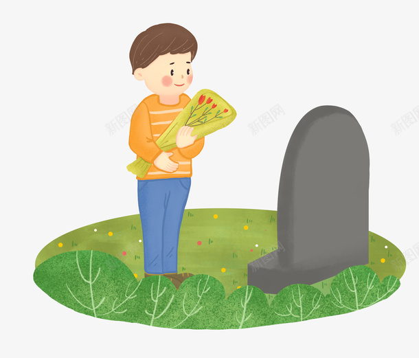 清明节人物png免抠素材_新图网 https://ixintu.com 人物 悼念素材 手捧鲜花 清明 男孩 祭奠