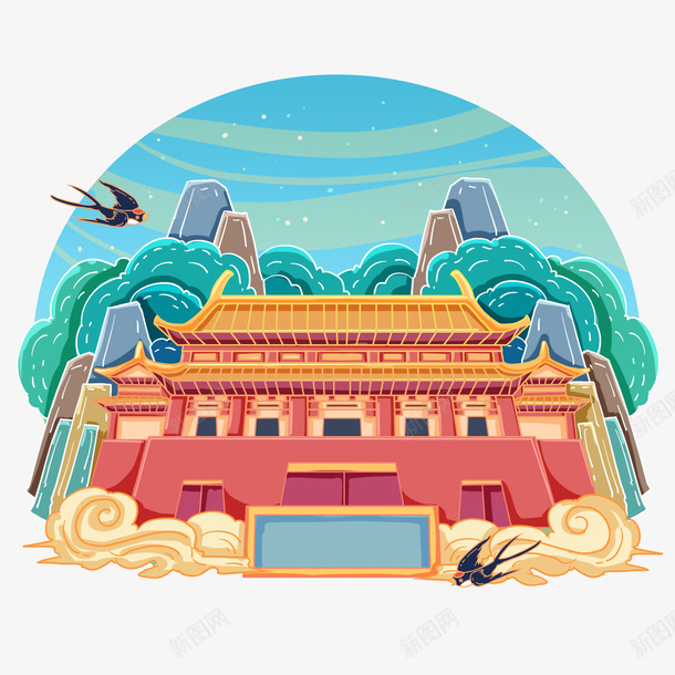 国潮中国风建筑装饰psd免抠素材_新图网 https://ixintu.com 国潮 中国风 建筑 装饰