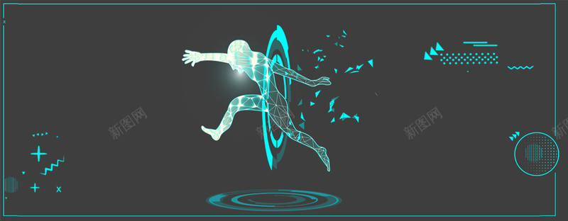 科技商务科幻bannerjpg设计背景_新图网 https://ixintu.com 商务 未来 电子 科幻 科技 光影人 奔跑 碎片 光圈 深蓝色背景banner 酷炫