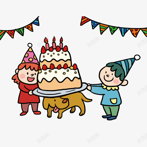 卡通手绘儿童过生日ai免抠素材_新图网 https://ixintu.com 生日 小狗 儿童 手绘 矢量图 彩色 卡通 生日快乐 生日蛋糕