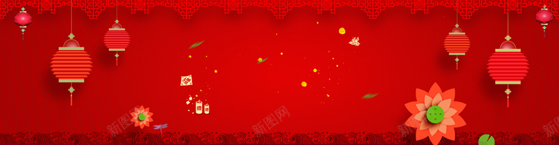 新年中国风红色电商海报背景背景
