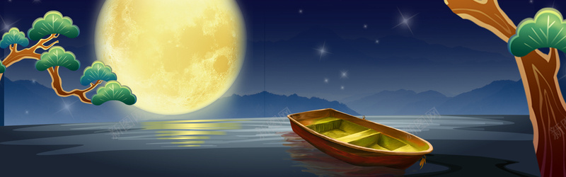 中秋佳节赏月bannerpsd设计背景_新图网 https://ixintu.com 中秋电商 中秋 星空 浪漫 灯笼 蓝色 中国风 月亮 云 树叶 海报ba