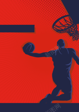 手绘卡通篮球球赛运动员剪影海报背景素材背景
