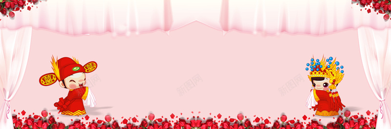 结婚季婚博会卡通人偶粉色bannerpsd设计背景_新图网 https://ixintu.com 中式婚礼 结婚季 喜庆 婚礼 结婚 婚庆 西式婚礼 婚庆用品 小清新 文艺 简约 梦幻 浪漫 花瓣