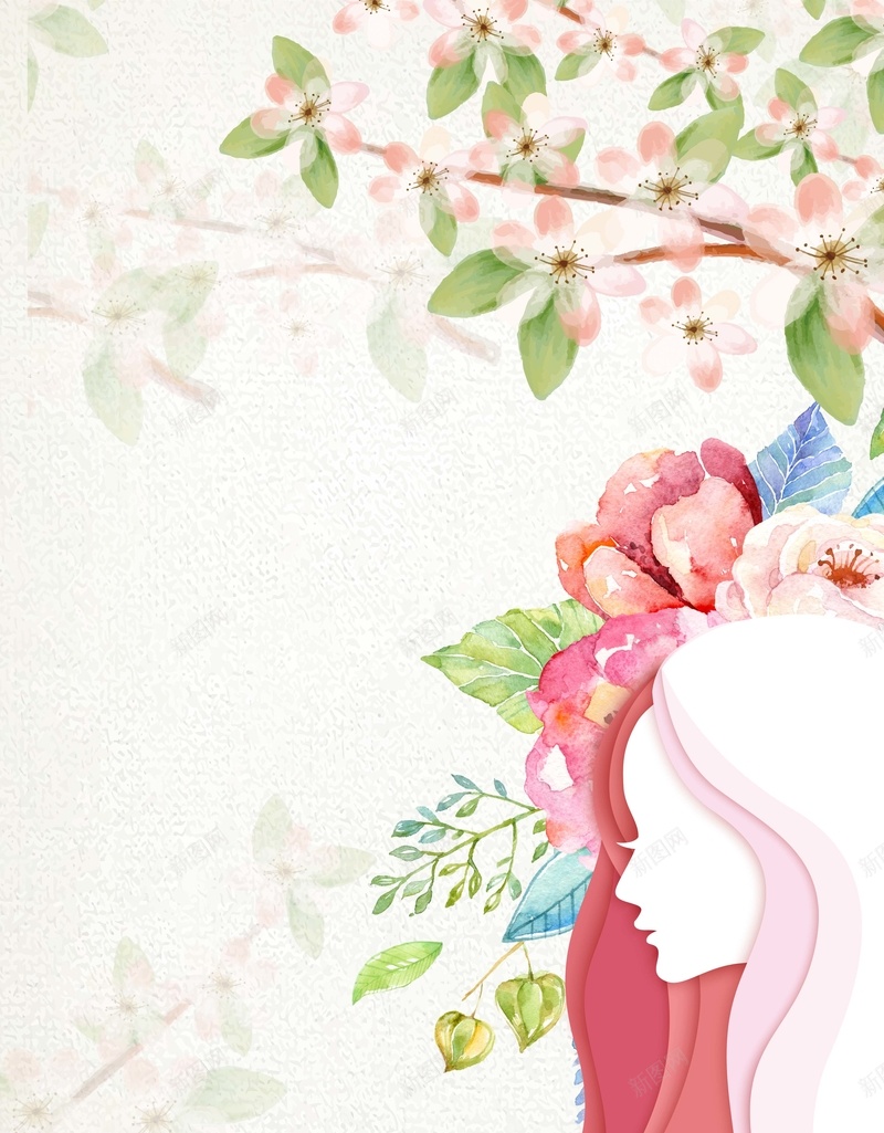 2018手绘花卉小清新三八女神节春季海报psd设计背景_新图网 https://ixintu.com 38妇女节 三八妇女节 魅力女人节 女神节 情人节 美容 化妆品 花卉 扁平女孩 春季 2018