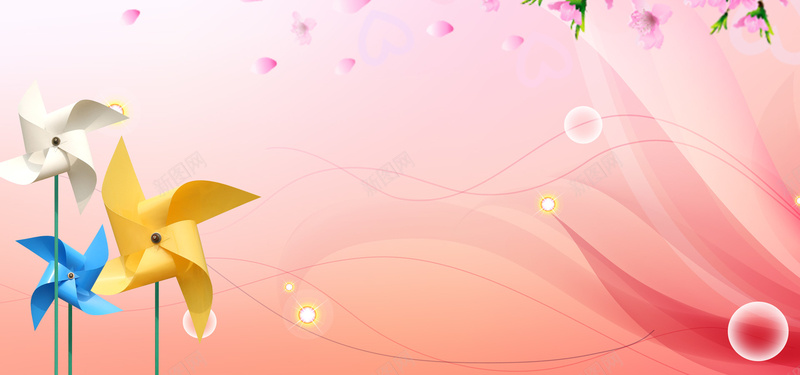粉色背景jpg设计背景_新图网 https://ixintu.com 儿童 唯美 大气 花瓣 风车 母婴产品 气泡 儿童画册 海报banner 文艺 小清新 简约