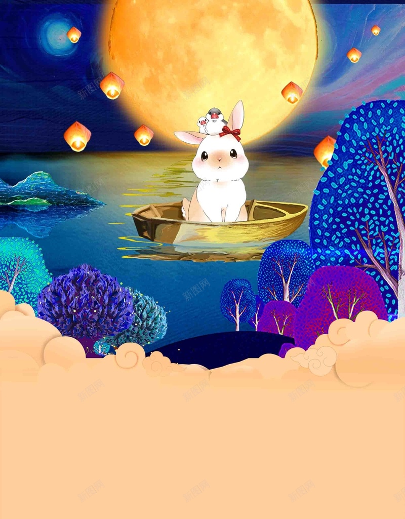 手绘插画中秋团圆宣传psd设计背景_新图网 https://ixintu.com 中秋节快乐 喜迎中秋节 手绘插画 中秋节 宣传 中秋团圆 佳节献礼 八月十五 玉兔 中秋月亮