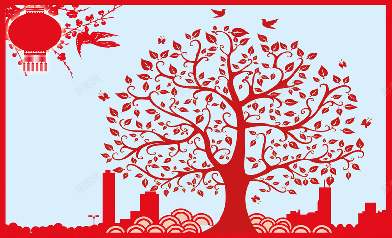 中式大树灯笼剪纸春节背景素材psd设计背景_新图网 https://ixintu.com 剪纸花 剪纸 春节 福字 花 窗花 福字剪纸窗花 福字窗花 福字剪纸 新年图片 中国传统文化