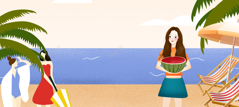 夏季文艺小清新海边吃西瓜扁平黄色背景jpg设计背景_新图网 https://ixintu.com 卡通儿童 大暑节气 夏天 大暑 暑假 中国传统节气 文化节日 挂画 挂历 节气海报