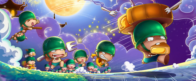 炮炮兵抢月饼jpg设计背景_新图网 https://ixintu.com 海报banner 中秋节 卡通 月饼 童趣 手绘