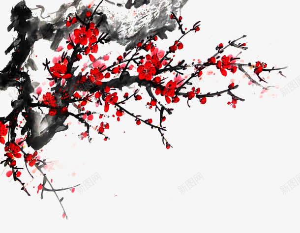 水墨效果梅花花枝png免抠素材_新图网 https://ixintu.com 中国风 水墨效果 梅花 红色 喜庆