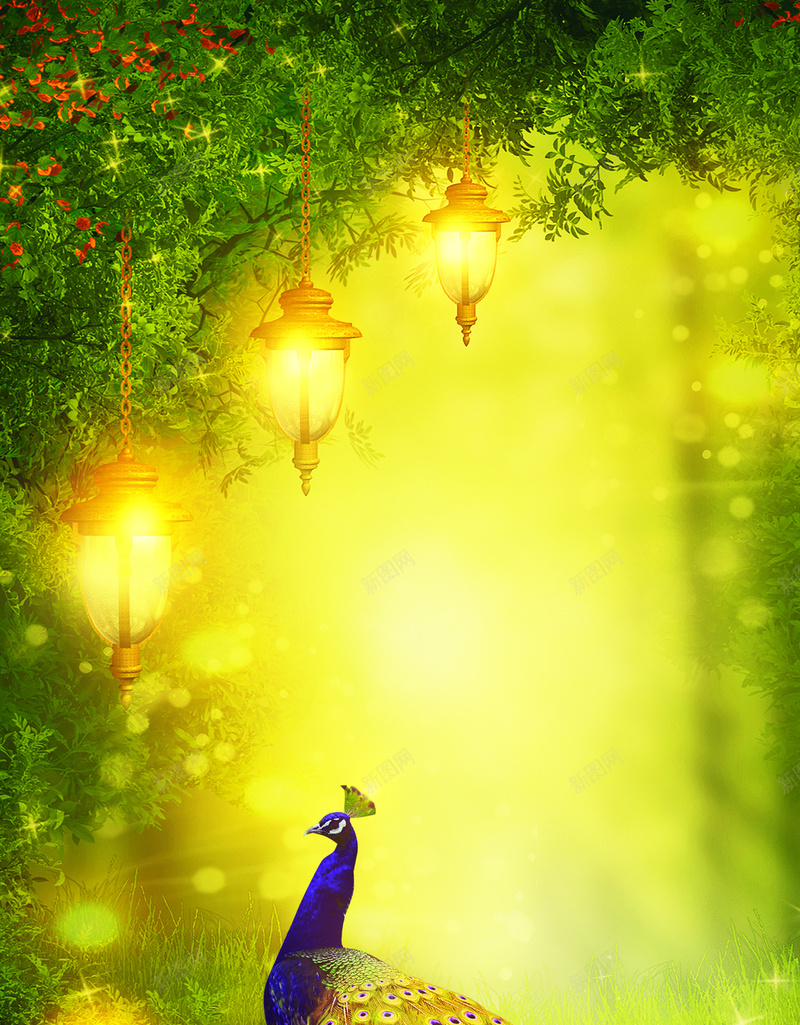 梦幻童话静谧美丽孔雀森林背景jpg设计背景_新图网 https://ixintu.com 孔雀 梦幻 童话 美丽 静谧 森林背景 蓝色梦幻 金色 孔雀翎