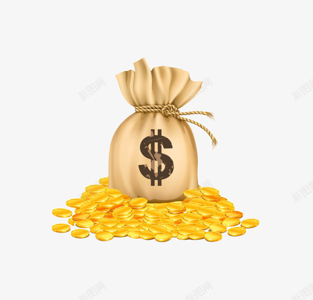 一袋金币png免抠素材_新图网 https://ixintu.com 袋子 金币 黄色