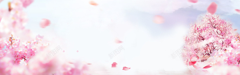 夏季浪漫粉色漂浮花瓣桃花海报背景背景