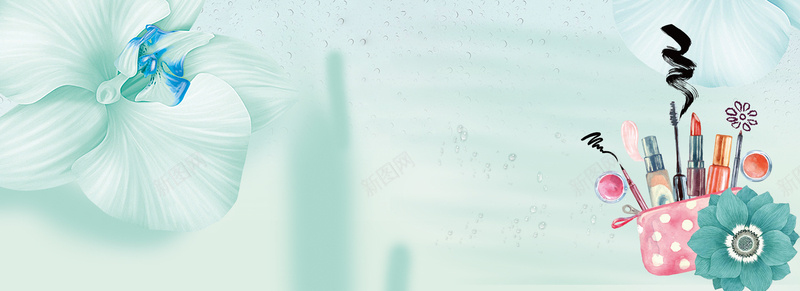美妆节花朵手绘文艺蓝bannerpsd设计背景_新图网 https://ixintu.com 化妆 美妆节 美妆 化妆品 文艺 小清新 简约 素材 广告 设计 背景 女生 手绘 花朵 花瓣