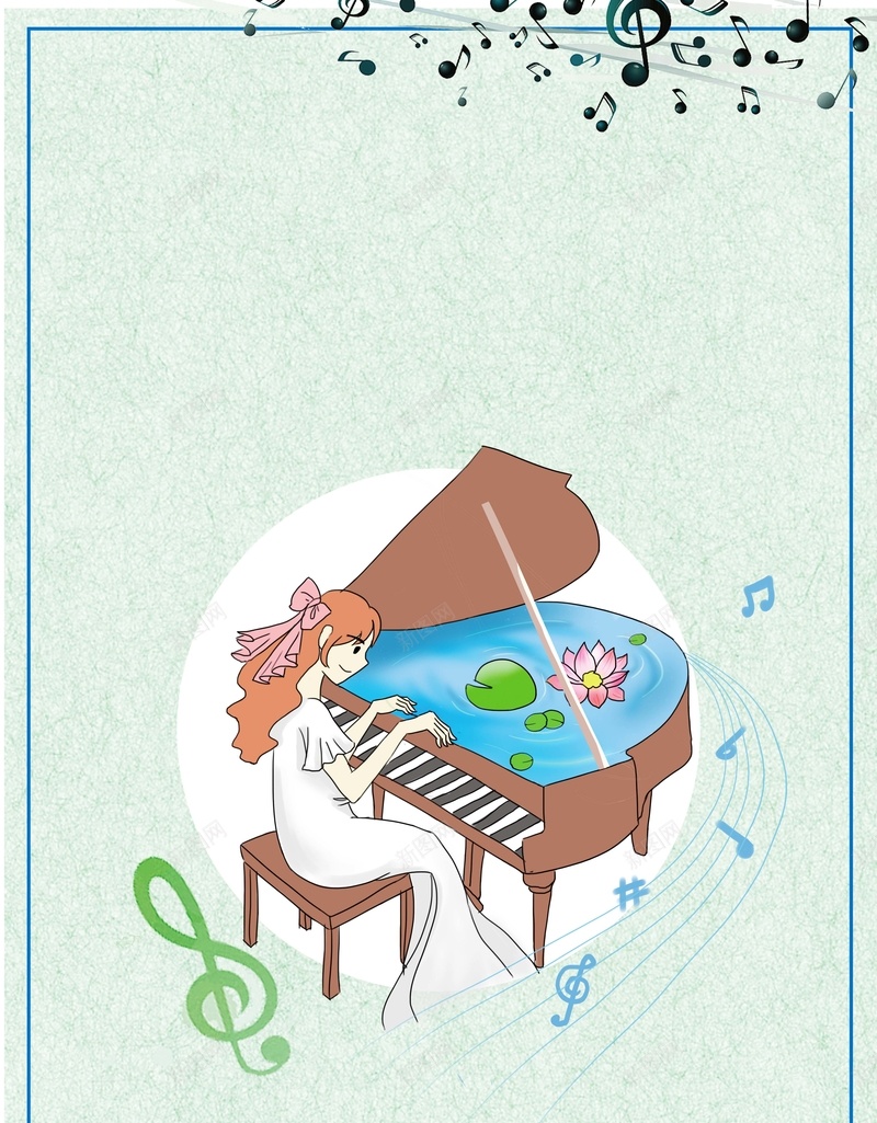 音乐培训班招生海报psd设计背景_新图网 https://ixintu.com 音乐辅导班 少儿音乐 音乐培训 弹钢琴 钢琴 少儿音乐招生 女孩 边框 绿色 假期兴趣班