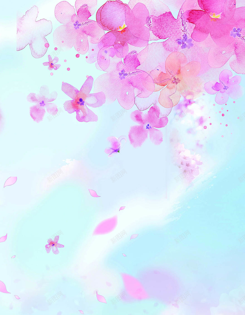 蓝天下粉红色樱花花瓣图案H5背景元素psd设计背景_新图网 https://ixintu.com 春天 春天背景 樱花 樱花树 樱花背景 水彩 粉红色 背景 背景元素 背景蓝天 花瓣 花瓣背景 蓝天