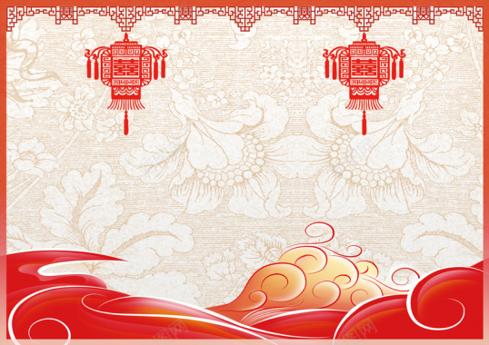 中式手绘云纹底纹灯笼元旦新年背景素材背景
