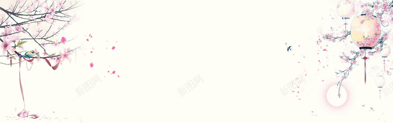 中国风文艺清新浪漫黄色bannerpsd设计背景_新图网 https://ixintu.com 中国风 文艺 清新 浪漫 黄色 banner 桃花 灯笼 丝带 落花 手绘