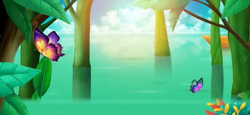 初夏文艺景色梦幻蝴蝶渐变蓝色背景jpg设计背景_新图网 https://ixintu.com 炎热夏天 初夏 夏天 夏季 立夏 小清新 夏天海报 素材 广告 设计 背景 文艺森林 蝴蝶