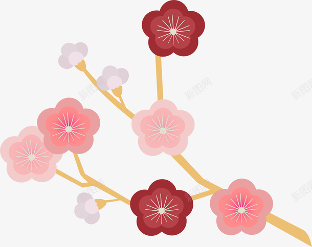 卡通清新粉色梅花ai免抠素材_新图网 https://ixintu.com 水彩 矢量图案 梅花 碎花 粉色 清新植物 树叶