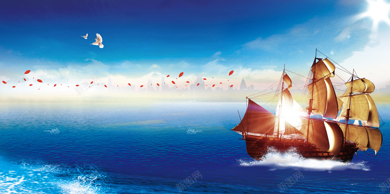 蓝色商务印刷背景psd设计背景_新图网 https://ixintu.com 企业 商务 合作 船只 信任 金融 科技 蓝色 天空 大气 花瓣漂浮 城市 印刷背景 鸽子 科技感 科技风 高科技 科幻