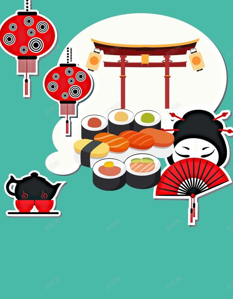 绿色扁平日本寿司H5背景素材psd设计背景_新图网 https://ixintu.com 绿色背景 扁平背景 日本寿司 寿司背景 日本文化 寿司 扁平寿司 日本素材 H5背景 灯笼
