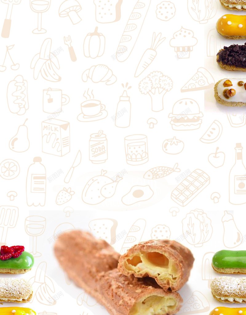 美食海报背景素材psd设计背景_新图网 https://ixintu.com 休闲时光 美食海报 泡芙 点心 面包 甜点 促销 优惠活动 烘焙坊 蛋糕店