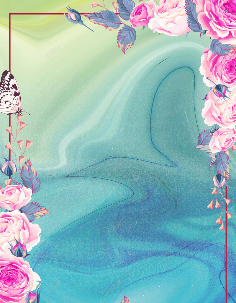 玫瑰花卉装饰海报背景素材psd设计背景_新图网 https://ixintu.com 花卉边框 装饰边框 源文件 玫瑰花 蝴蝶 玫瑰花卉装饰边框 夏季 夏天 化妆品 促销 盛夏