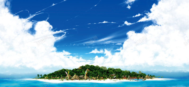 蓝色海洋背景装饰jpg设计背景_新图网 https://ixintu.com 云朵 天空 海洋 蓝色 岛 背景装饰 海报banner