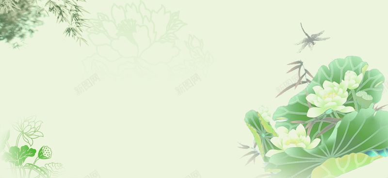 荷花psd设计背景_新图网 https://ixintu.com 水墨荷花 中国风 中国元素 国画背景 海报banner 免费下载