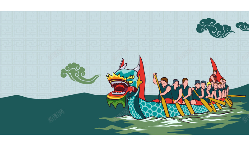 手绘端午节赛龙舟平面广告jpg设计背景_新图网 https://ixintu.com 传统节日 平面广告 赛龙舟 手绘 祥云 端午节 节日 粽子 传统元素