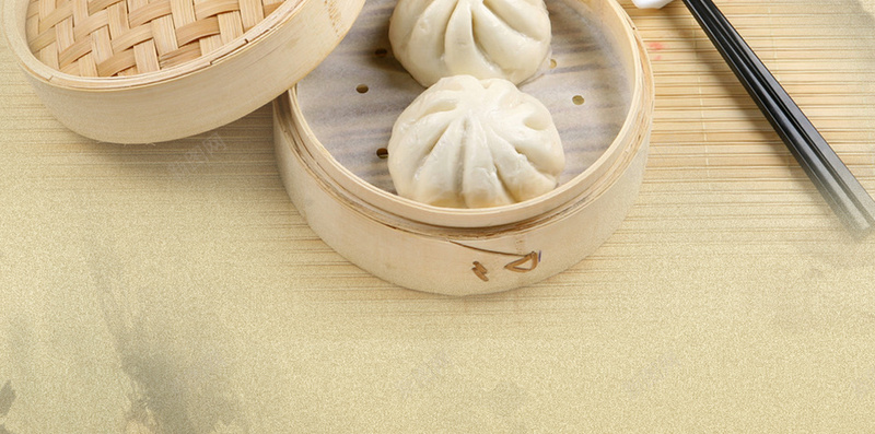 舌尖上的美食之包子psd高清背景_新图网 https://ixintu.com 包子 美味 美食 筷子 中国风 屉 黄色背景 渐变