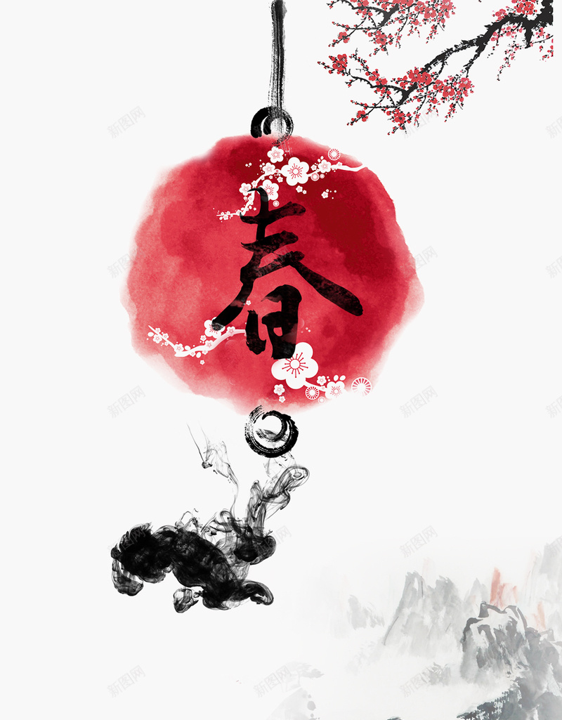 中国风春水墨分层背景psd设计背景_新图网 https://ixintu.com 中国风 水墨 春 花瓣 花枝 山 分层 背景 PSD H5