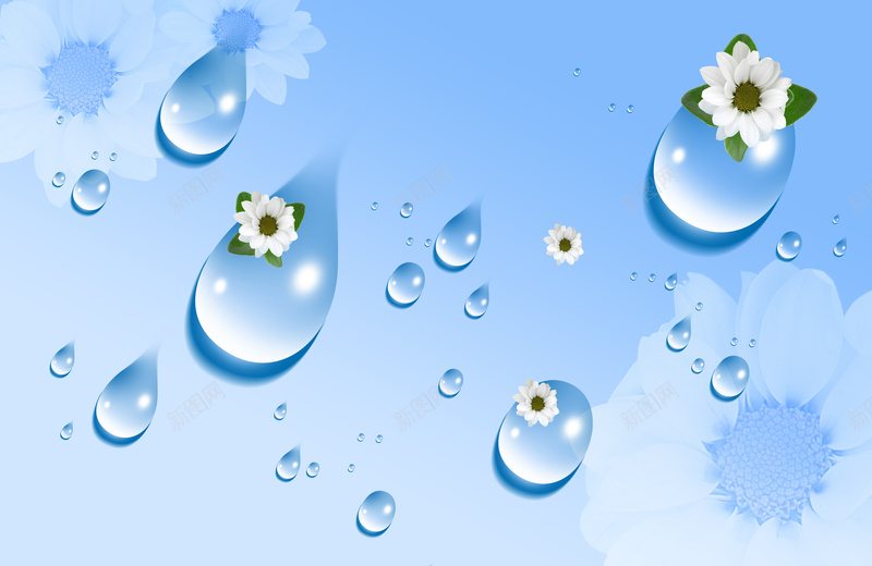 滴落的花瓣jpg设计背景_新图网 https://ixintu.com 天蓝色 水滴 清澈 花瓣 花 透明 水珠 蓝色背景 舒服 平静