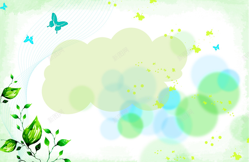 绿色手绘花纹PSD背景psd设计背景_新图网 https://ixintu.com 手绘植物 白色墨迹 叶子 树叶 线条 透明 时尚花纹 花纹背景 绿色背景 水珠装饰 花纹