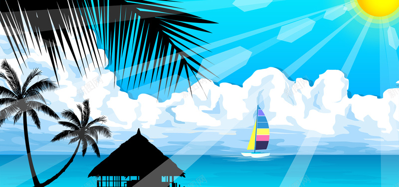 夏天风景背景psd设计背景_新图网 https://ixintu.com ummer 白云 插画 大海 帆船 summer 房子 风景 海洋 夏天风景素材 夏天 素材 卡通 可爱 休闲 太阳 阳光 蓝天 英文 time 夏日时光 树叶 海报banner 文艺 小清新 简约
