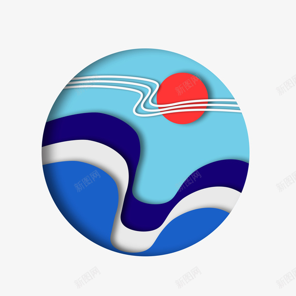 剪纸效果波浪红日大图标png_新图网 https://ixintu.com 剪纸 红日 波浪 纸雕 图标