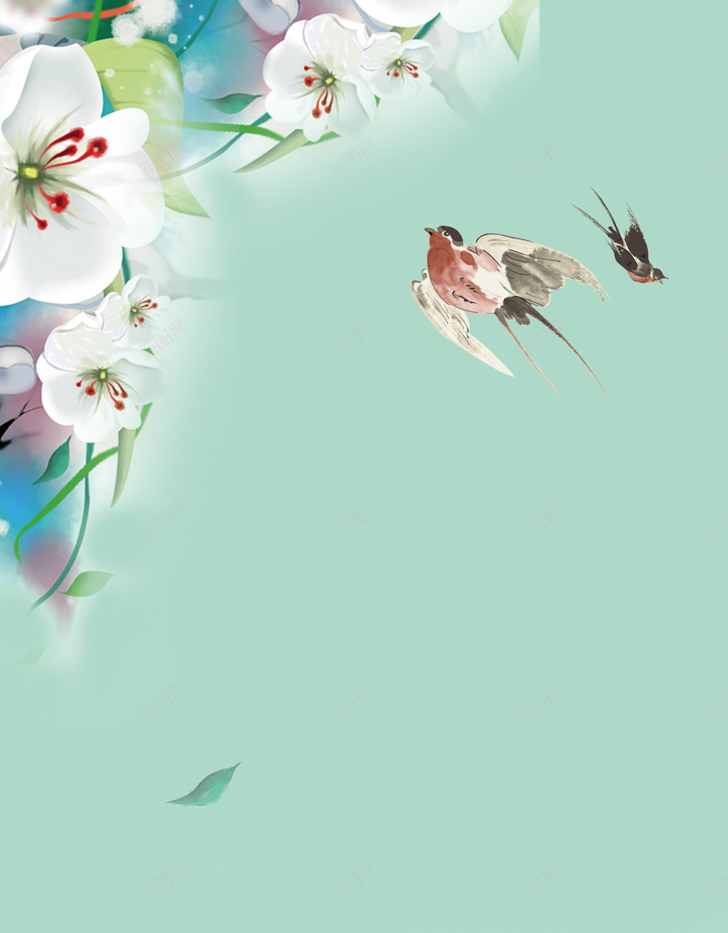 绿色小清新插画桃花燕子春天海报背景psd设计背景_新图网 https://ixintu.com 小清新 插画 春天 桃花 绿色 燕子 花朵 云 春分毛笔字体 手绘 节气海报 节日 节气