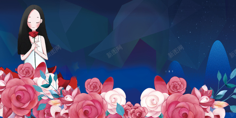 唯美插画小女孩七夕浪漫情人节展板背景素材psd高清背景_新图网 https://ixintu.com 七夕活动 七夕促销 七夕主题 七夕背景 七夕节活动 商场 化妆品 珠宝 首饰 中国情人节 卡通