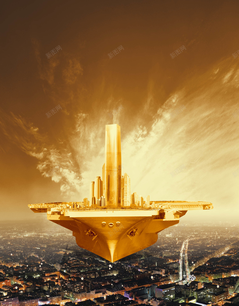 创意大气航母房地产背景图psd设计背景_新图网 https://ixintu.com 大气 航母 金色 夜景 俯视 灯光 楼市 房地产欢庆 棕色