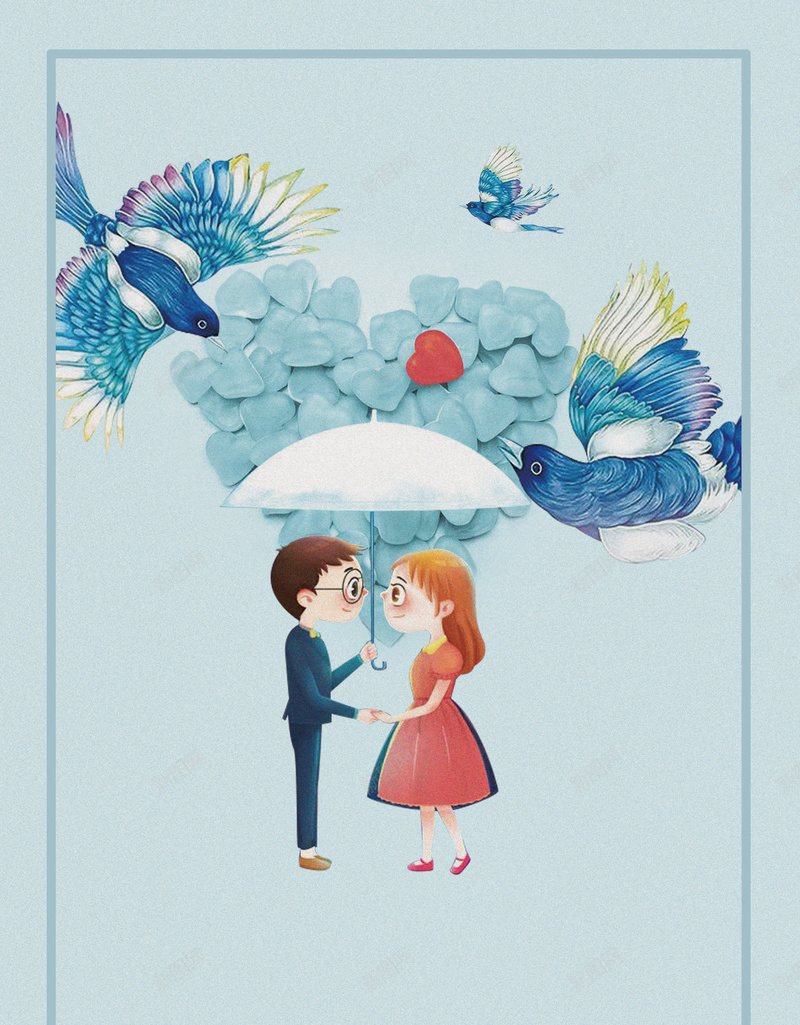 蓝色卡通手绘浪漫七夕情人节psd设计背景_新图网 https://ixintu.com 七夕 卡通 手绘 浪漫 蓝色 情人节 喜鹊 祥云