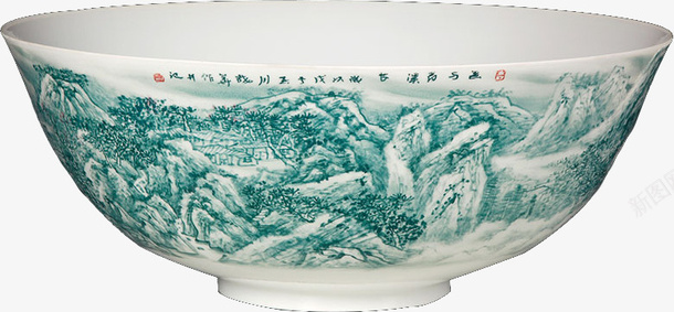 群山青花瓷碗png免抠素材_新图网 https://ixintu.com 青花瓷 瓷瓶 山水 古玩