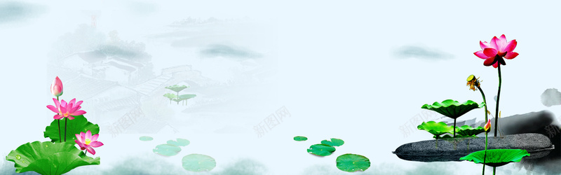 夏季中国风蓝色海报背景jpg设计背景_新图网 https://ixintu.com 中国风 夏天 夏季 水墨 池塘 海报banner 竹子荷花荷叶满池塘 红色荷花 荷叶 荷花 蓝色