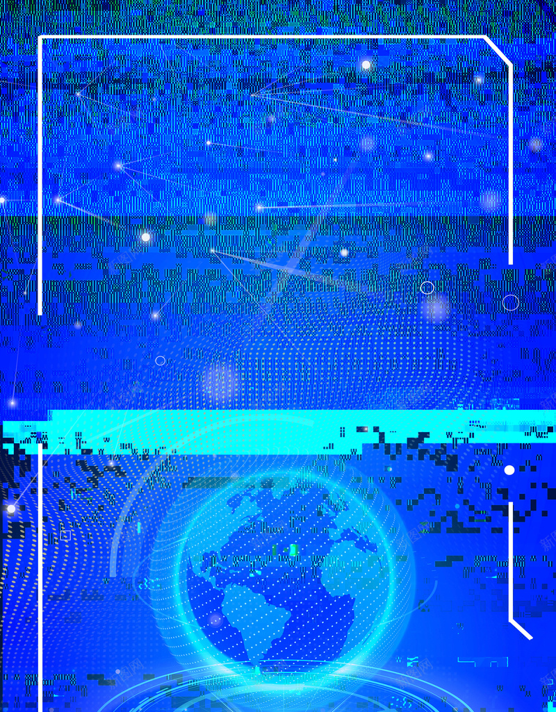 故障风区块链科技海报psd设计背景_新图网 https://ixintu.com 引领未来 故障风 地球 科技 蓝色 区块链 边框 智能时代
