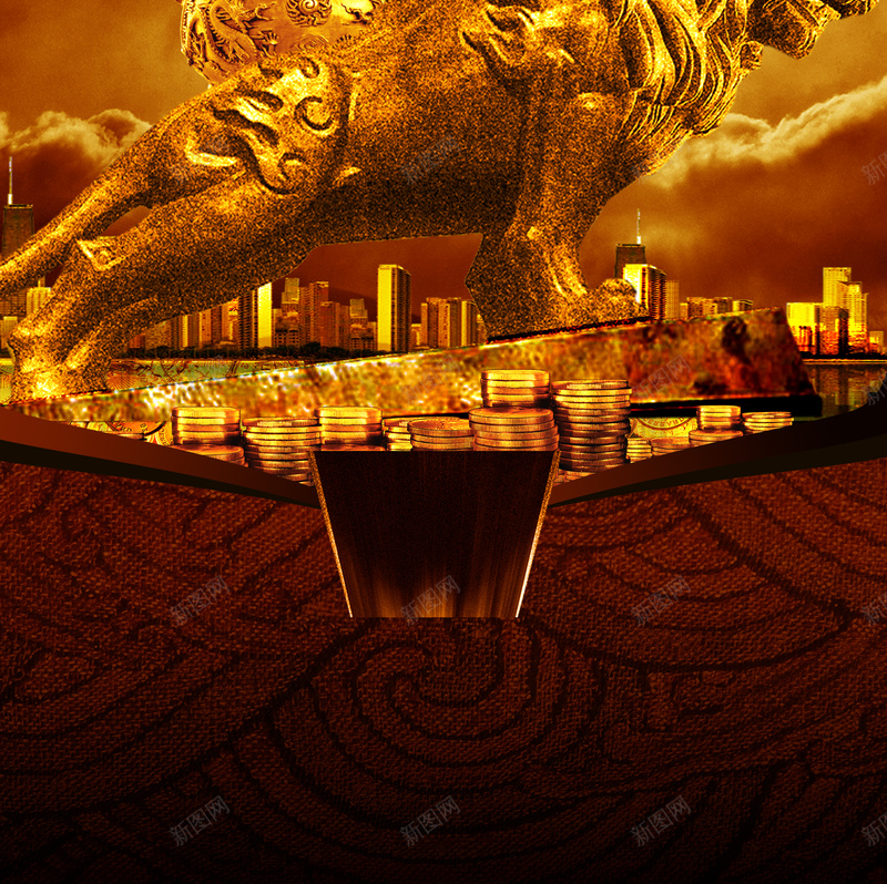 金色财富展架背景psd设计背景_新图网 https://ixintu.com 商务 棕色 科幻 科技 金色财富展架背景