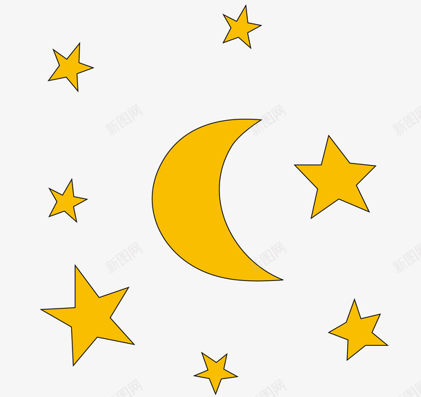 金黄色的月亮和星星ai免抠素材_新图网 https://ixintu.com 矢量图 金黄色的图案 卡通图案 五角星 月亮 手绘 可爱的 卡通的 卡通
