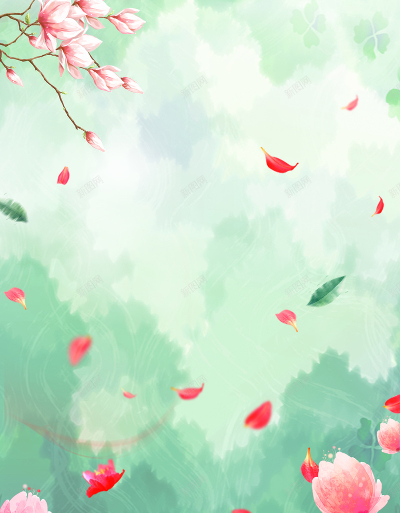 绿色清新花瓣夏季上新宣传海报背景素材psd设计背景_新图网 https://ixintu.com 绿色 清新背景 花瓣飘零 夏天海报 夏季促销 夏日宣传 新品上市 夏季上新 商场海报 优惠 海报背景 开心