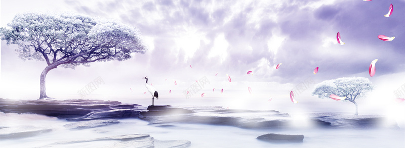 卡通唯美仙境背景bannerjpg设计背景_新图网 https://ixintu.com 卡通 唯美 仙境 背景 banner 丹顶鹤 花瓣 树 海报banner 其他