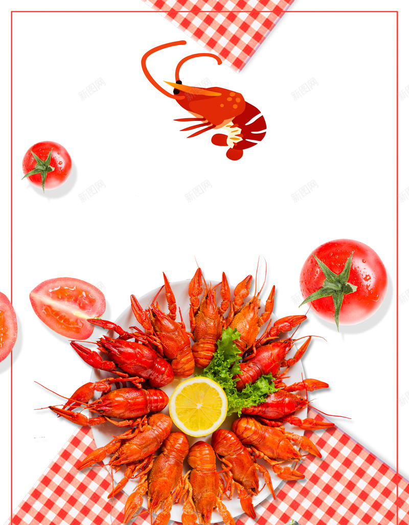 夏日小龙虾美食餐饮海报psd设计背景_新图网 https://ixintu.com 吃龙虾 大龙虾 小龙虾 小吃 美食 龙虾节 餐饮 边框 西红柿